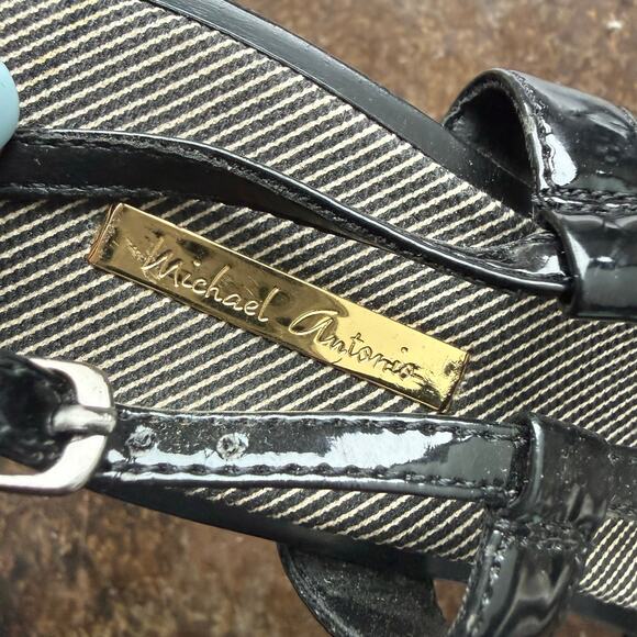 Y2K Patent Slingback Heels Studded Medallion Sandals Womens 7.5 Michael Antonio - Picture 3 of 6